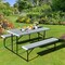 Costway Folding Picnic Table & Bench Set for Camping BBQ w/ Steel Frame White/Balck